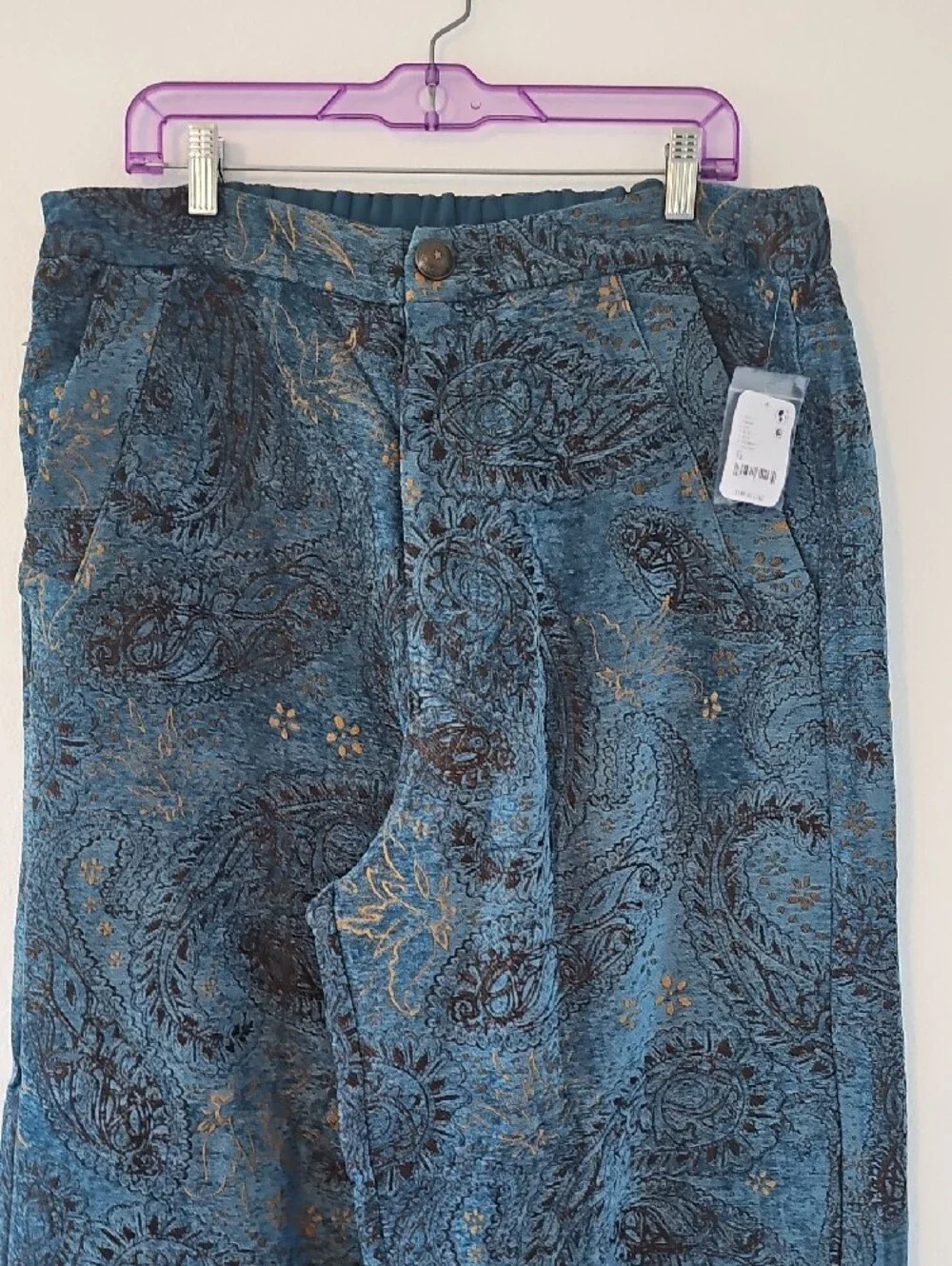 ●●FREE PEOPLE BLUE TAPESTRY PAISLEY WIDE LEG PANTS NWT S.XL●●